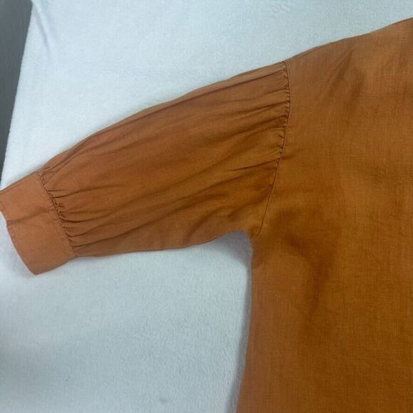 Voyageur By Mersea Womens Blouse Small Brown Linen Balloon Sleeve Button Down - Picture 6 of 8